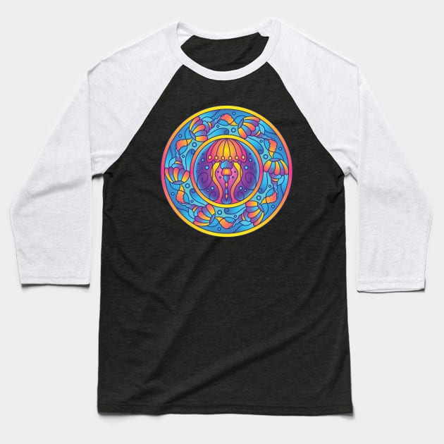 Jellyfish Mandala Baseball T-Shirt by susannefloe